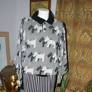 Vintage Scottish Terrier Scottie Sweater Striped Collared